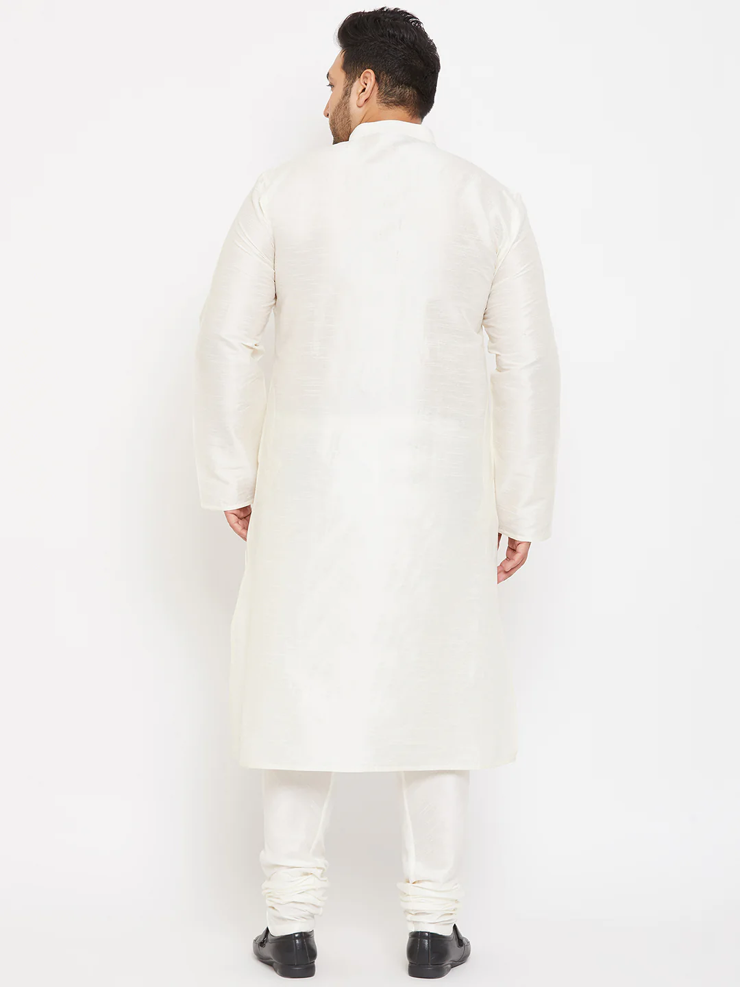 Men's Plus Size Cream Silk Blend Kurta Pyjama Set - Image 3