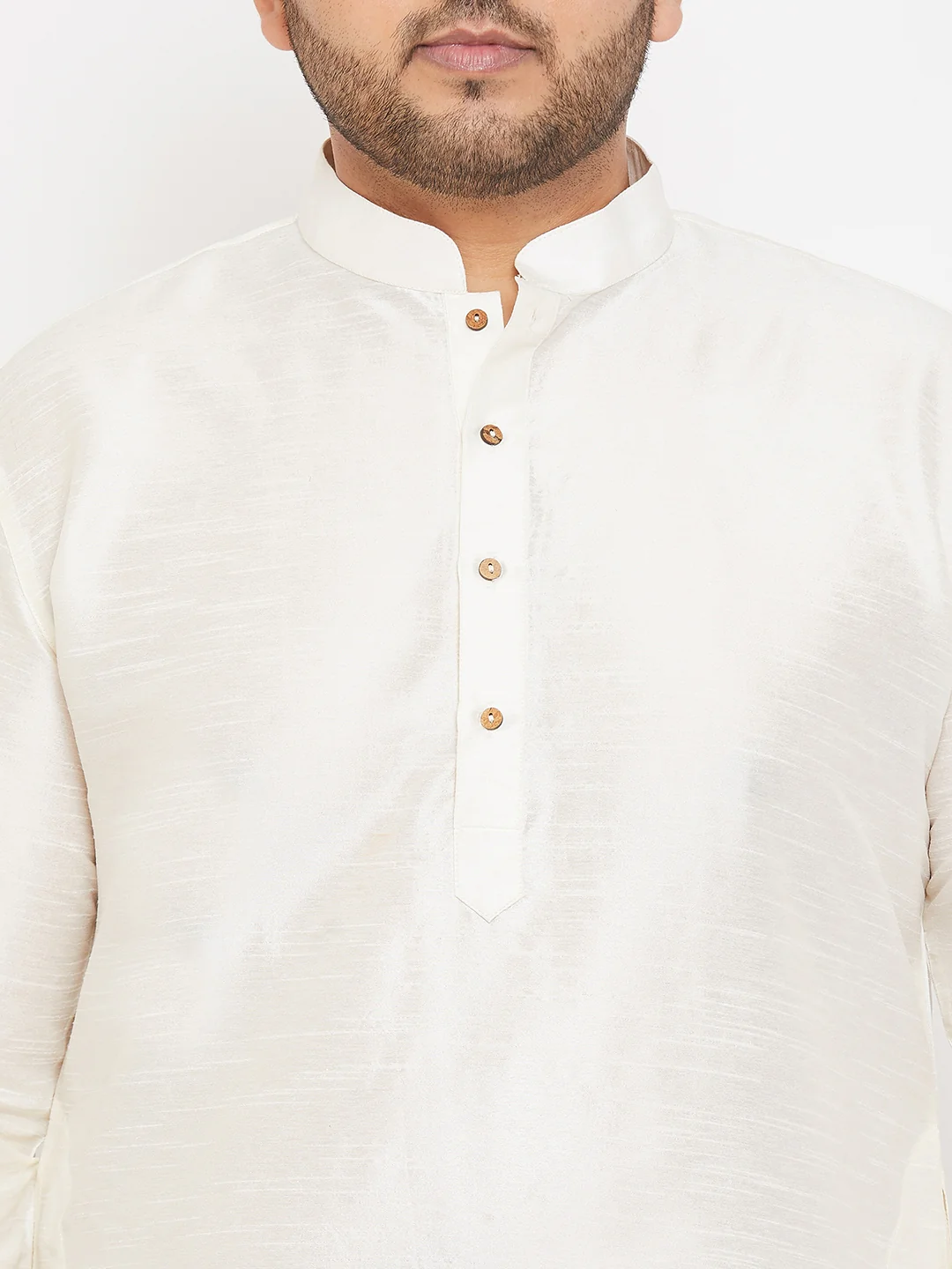 Men's Plus Size Cream Silk Blend Kurta Pyjama Set - Image 4