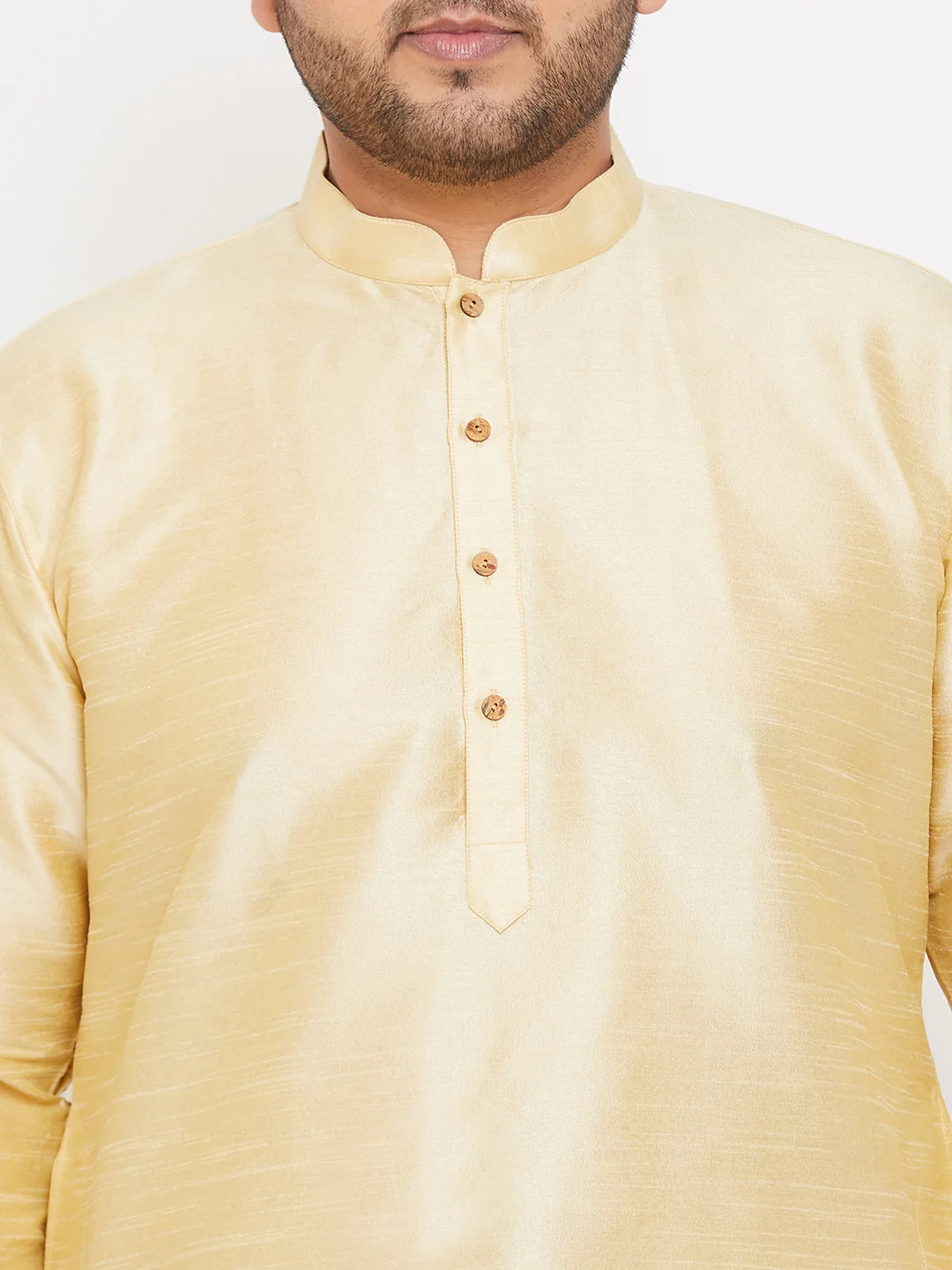 Men's Plus Size Golden Silk Blend Kurta Pyjama Set - Image 4