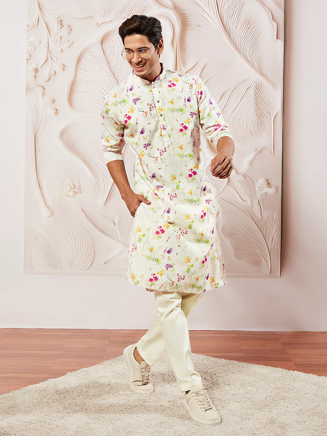 Men's Cream Cotton Blend Kurta - Image 5