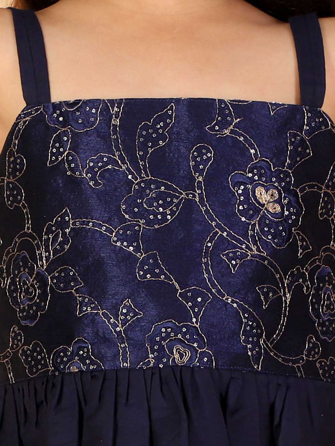 Girl's Navy Blue Draped Skirt With Crop Top - Image 5