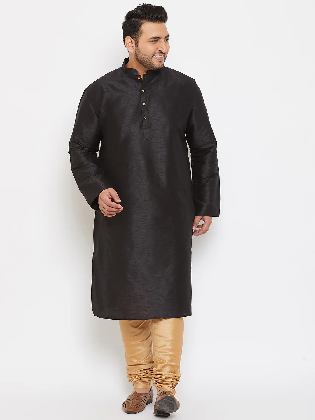 Men's Plus Size Black Silk Blend Kurta - Image 5
