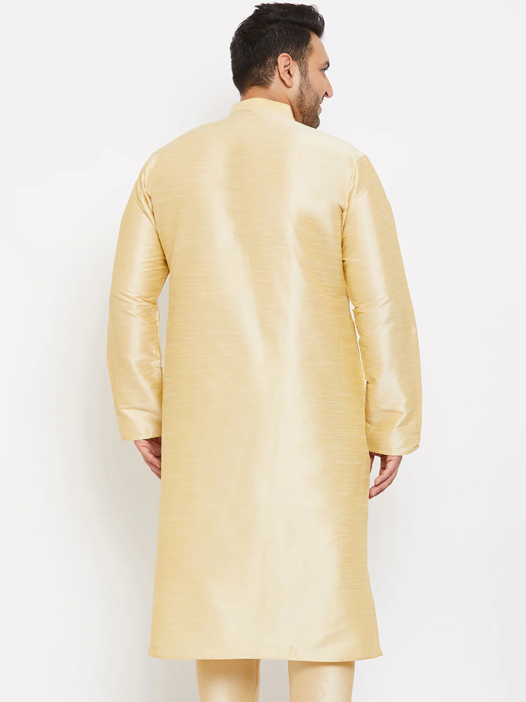 Men's Plus Size Gold Silk Blend Kurta - Image 3