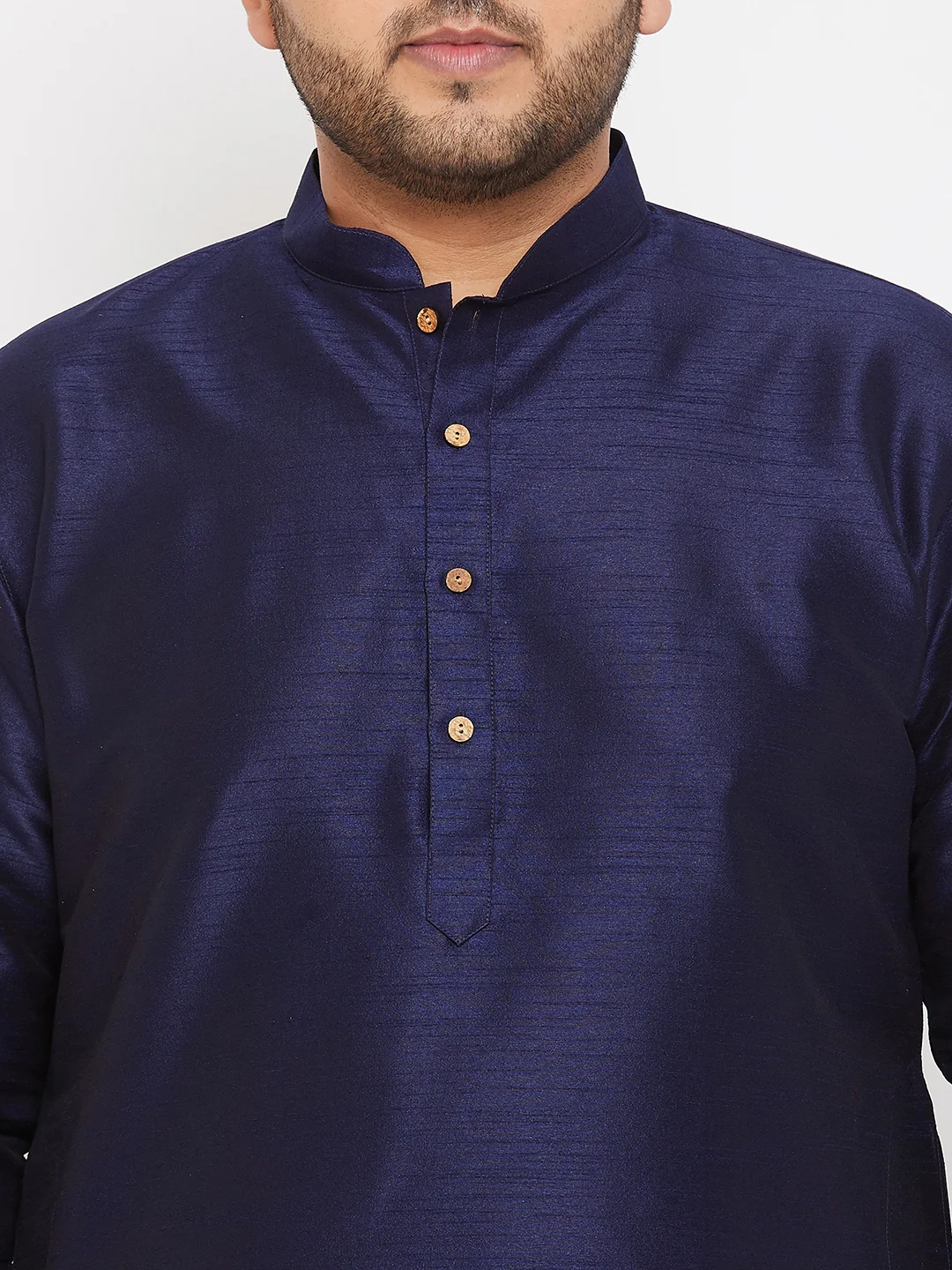 Men's Plus Size Navy Blue Silk Blend Kurta - Image 4