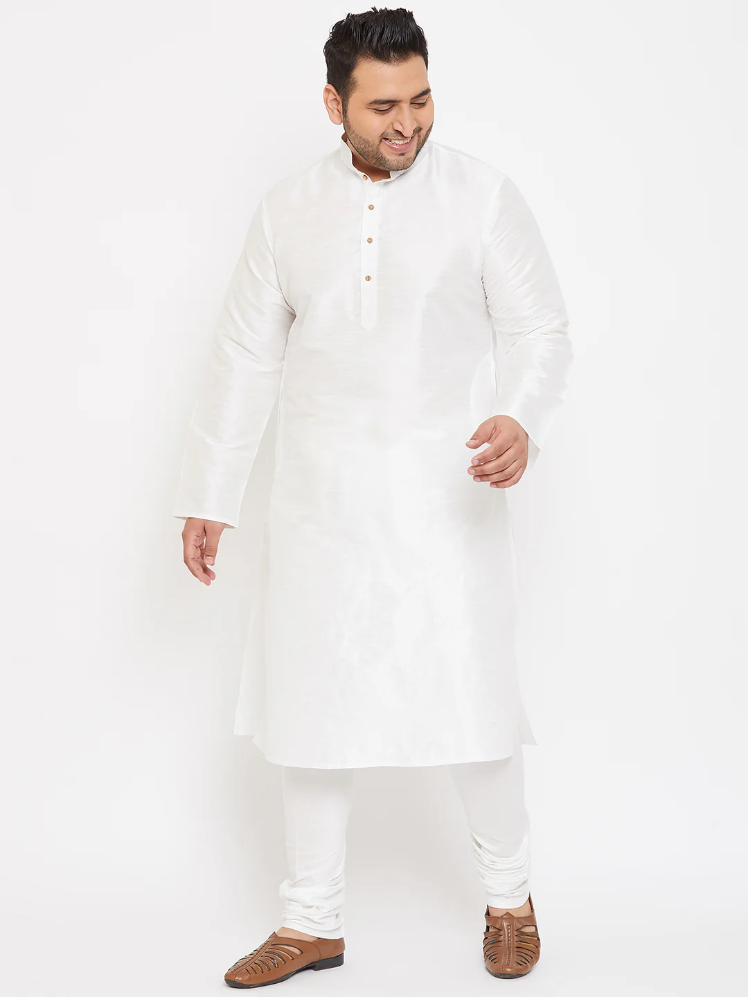 Men's Plus Size White Silk Blend Kurta - Image 5