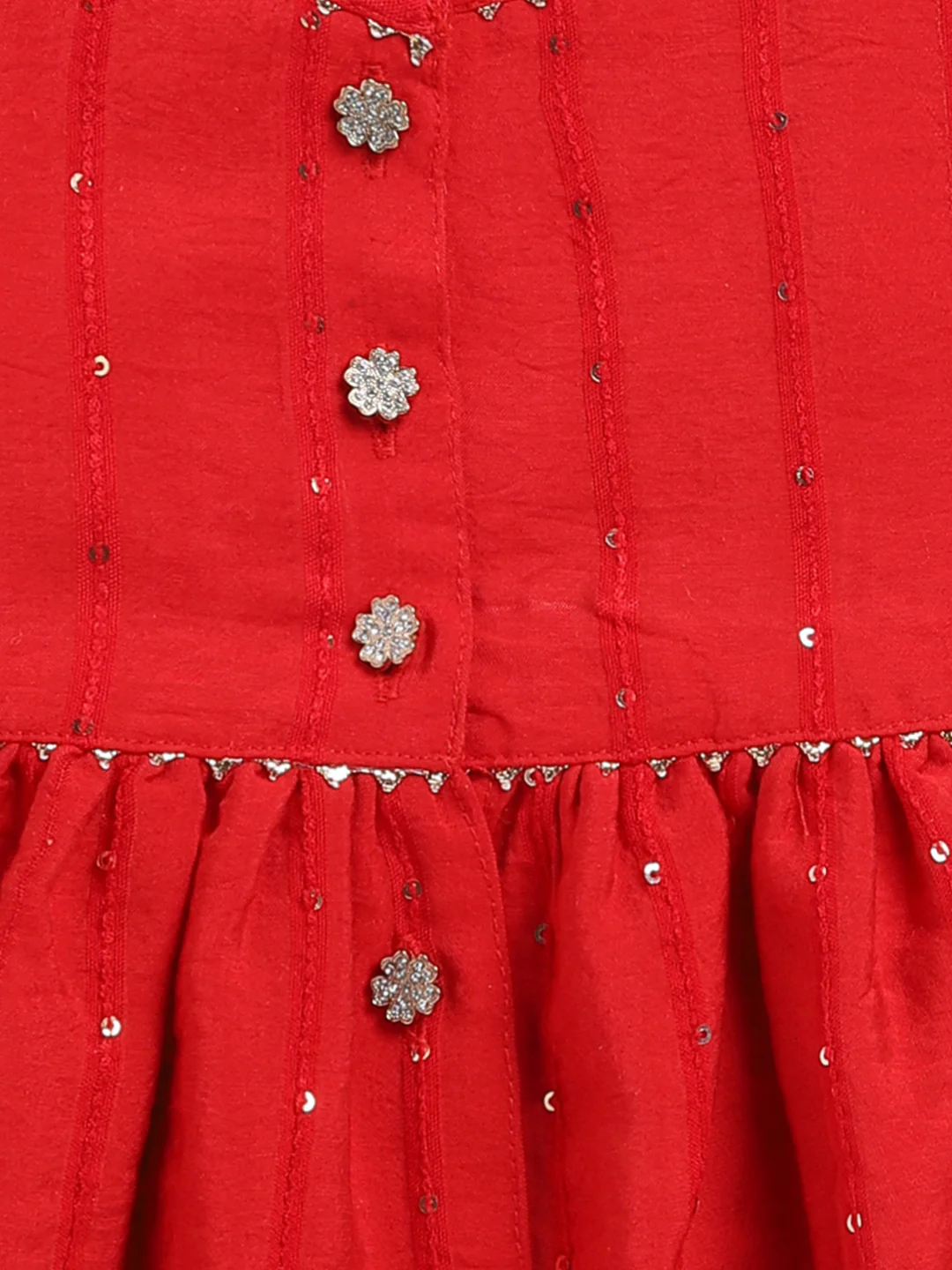 Girl's Red Cotton Flock And Dhoti Set - Image 4