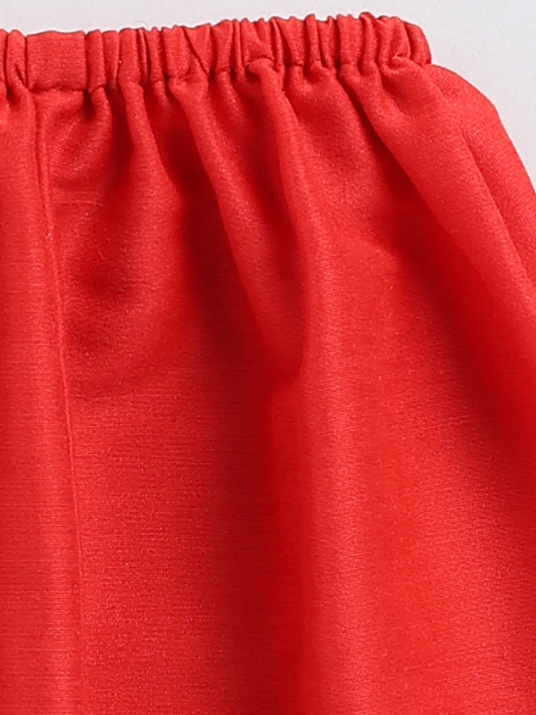 Girl's Red Cotton Flock And Dhoti Set - Image 5